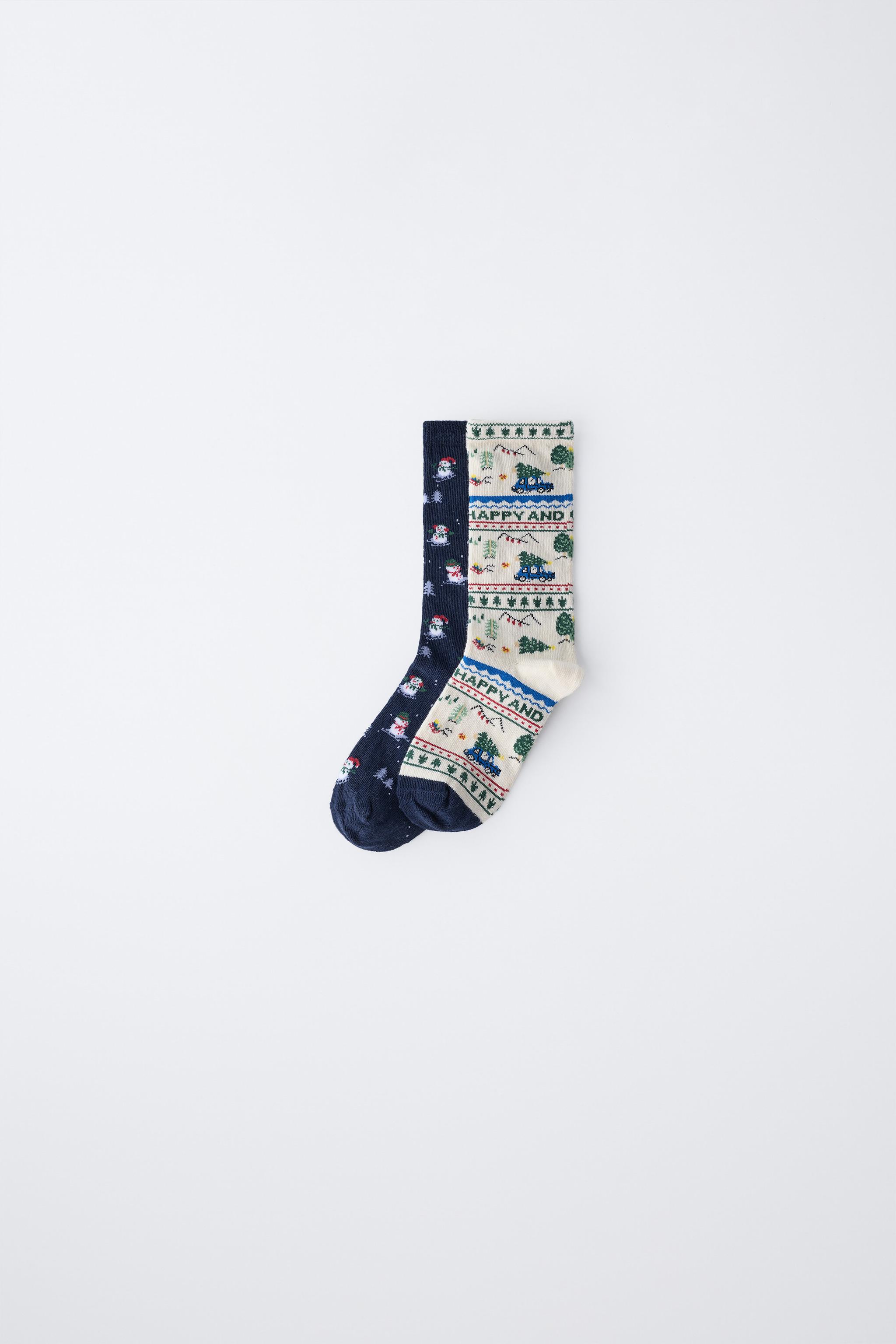 LOT DE DEUX PAIRES CHAUSSETTES AVEC ARBRES ET BONHOMME NEIGE